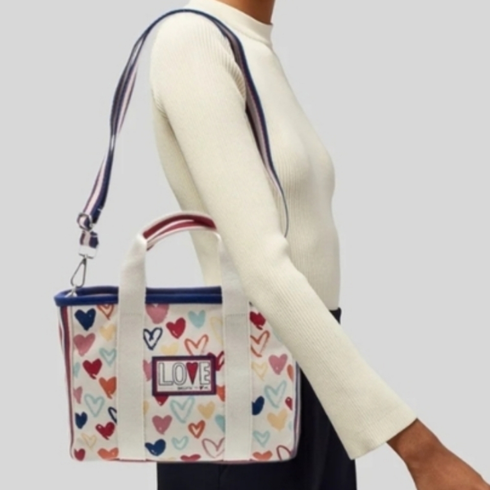Brighton Mini Canvas Tote Red White And You With Hearts and Love Crossbody - Picture 5 of 7